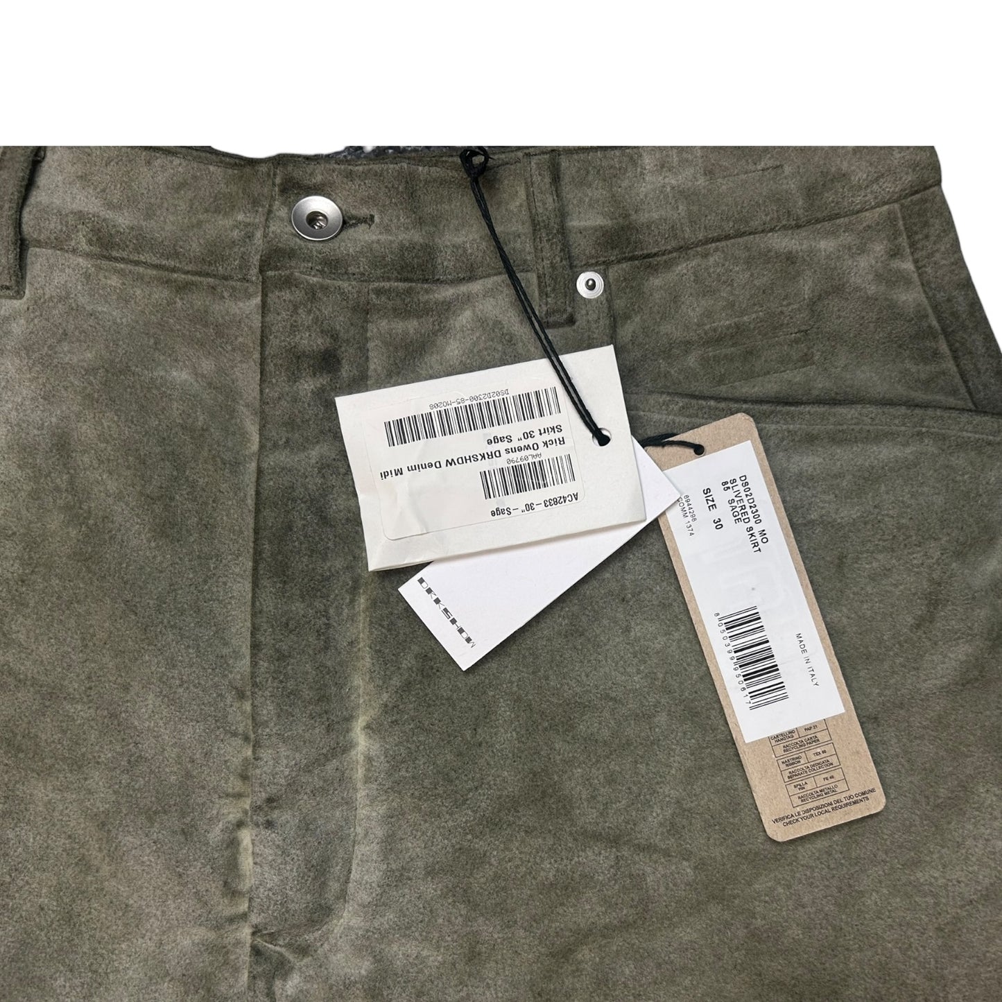 Rick Owens Drkshdw Khaki Porterville Slivered Midi Skirt