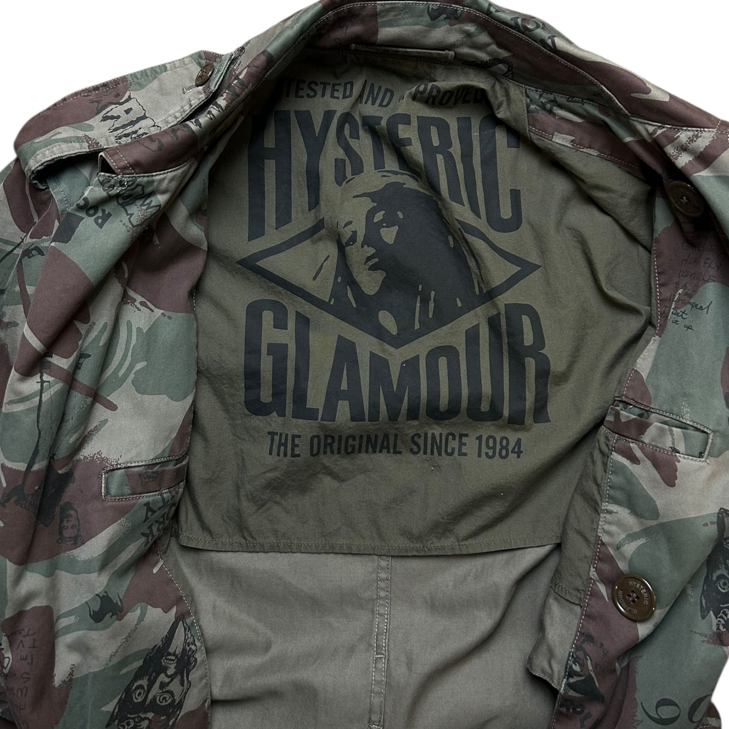 Hysteric Glamour X CRAMPS camo trench coat