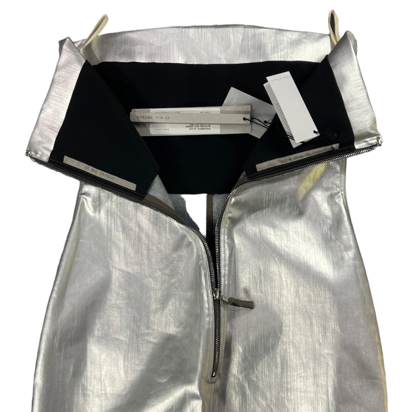 Rick Owens Strapless Metallic Coated-Denim Mini Dress