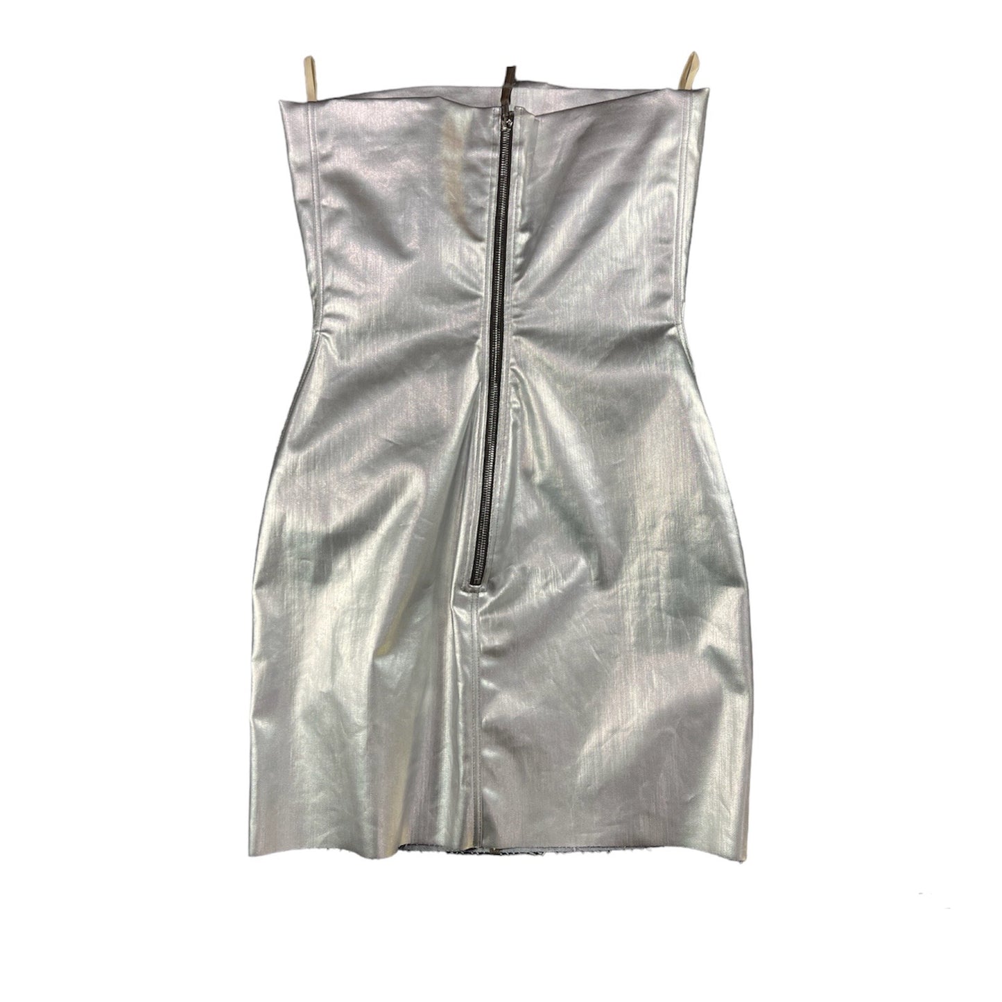 Rick Owens Strapless Metallic Coated-Denim Mini Dress