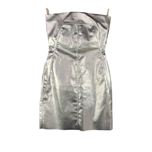 Rick Owens Strapless Metallic Coated-Denim Mini Dress